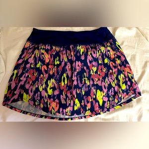 ZELOS navy/blue tennis skirt/skort, mauve & neon yellow leopard spots, Like New